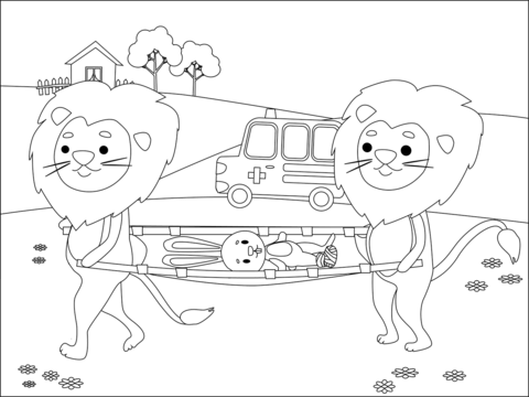 Doctor Animal   Lions And Rabbit Coloring Page